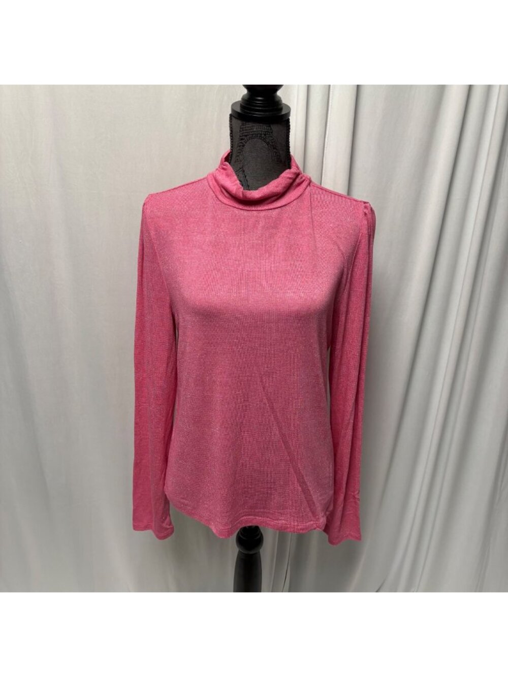 Rock & Roll Denim Lurex Turtleneck Top Womens Sz XXL Hot Pink Silver Metallic